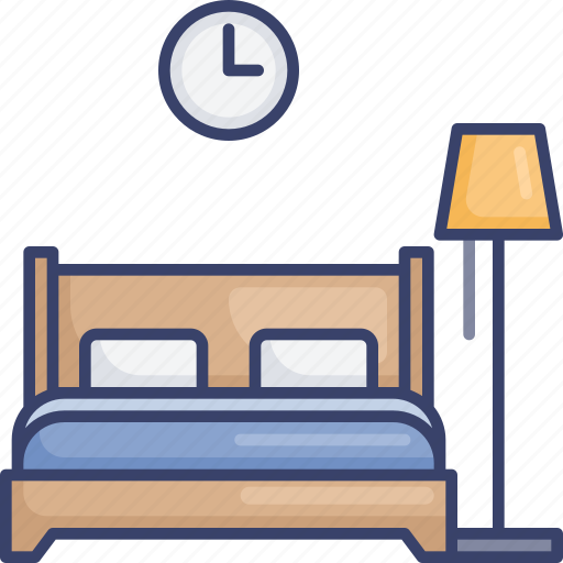 Bed, bedroom, clock, furnishing, furniture, lamp, lighting icon - Download on Iconfinder