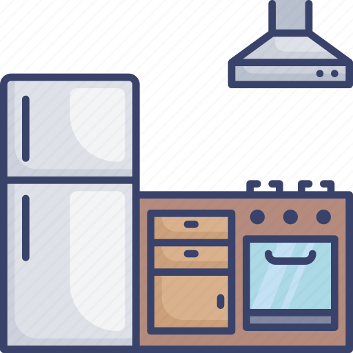 Fridge, furnishing, furniture, interior, kitchen, stove, ventilator icon - Download on Iconfinder
