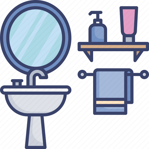Bathroom, furnishing, furniture, interior, mirror, sink, towel icon - Download on Iconfinder