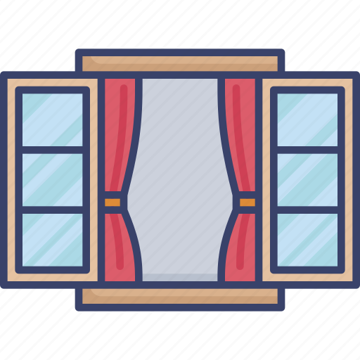 Curtain, decor, furnishing, furniture, interior, open, window icon - Download on Iconfinder