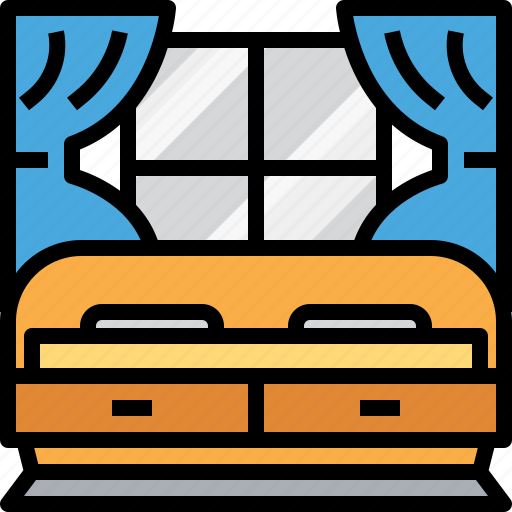 Bed, bedroom, curtain, furniture, home, interior, window icon - Download on Iconfinder
