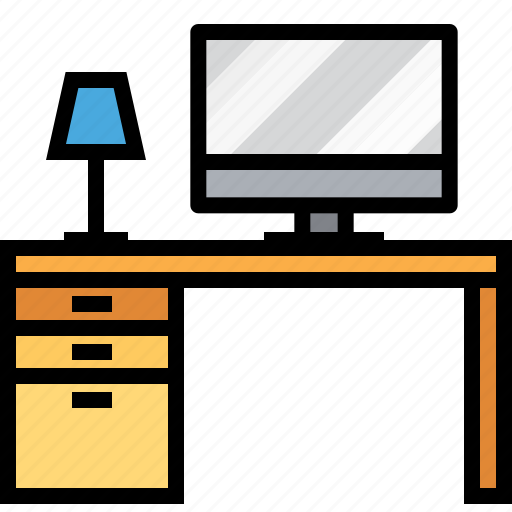 Computer, desk, furniture, interior, lamp, study icon - Download on Iconfinder
