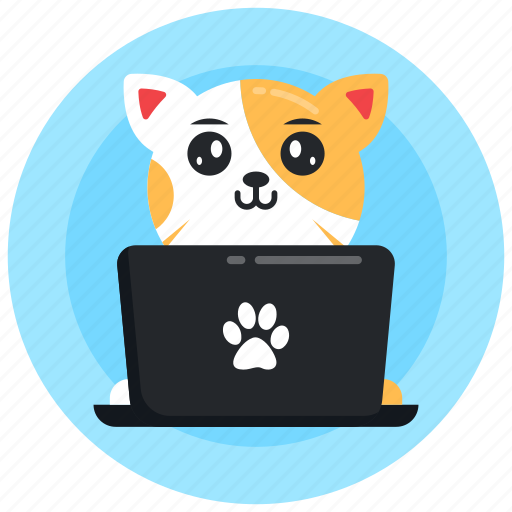 Online cat, cat laptop, kitten, cat working, cat remote working icon - Download on Iconfinder