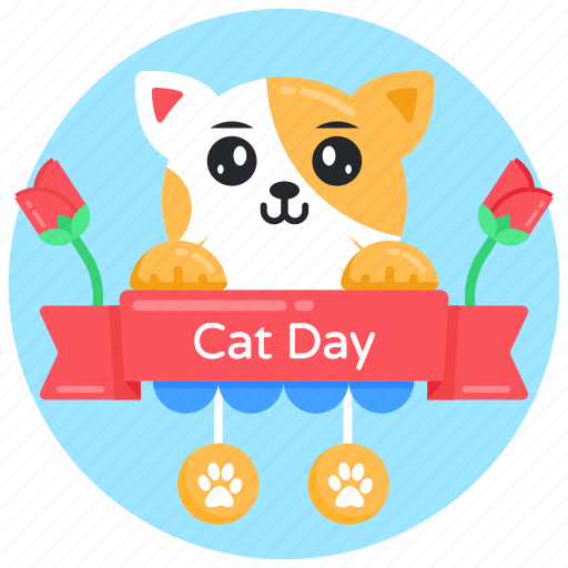 Cat day ribbon, cat day banner, happy cat day, cat day celebrations, cat day icon - Download on Iconfinder