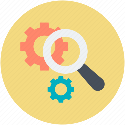 Gearwheel, investigation, magnifier, mechanism, teamwork icon - Download on Iconfinder