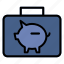 briefcase, money, piggy, save, finance 