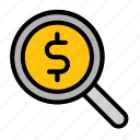 search, magnifier, dollar, investment, money