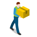 box, carrying, male, man, walking, warehouse, warehouseman