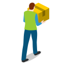 box, carrying, male, man, walking, warehouse, warehouseman