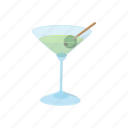 alcohol, cartoon, cocktail, drink, glass, martini, olive