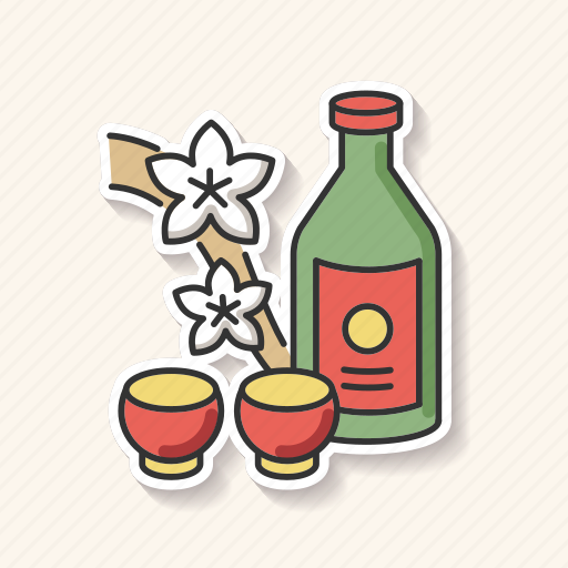 Japanese rice wine, sakura branch, soju, asian liquor icon - Download on Iconfinder