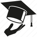 graduation cap, hand, throw
