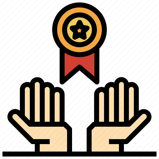 Reward, medal, insignia, hands, badge icon - Download on Iconfinder