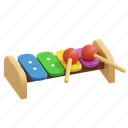 xylophone, mini, 3d, icon, kids, toys, illustration