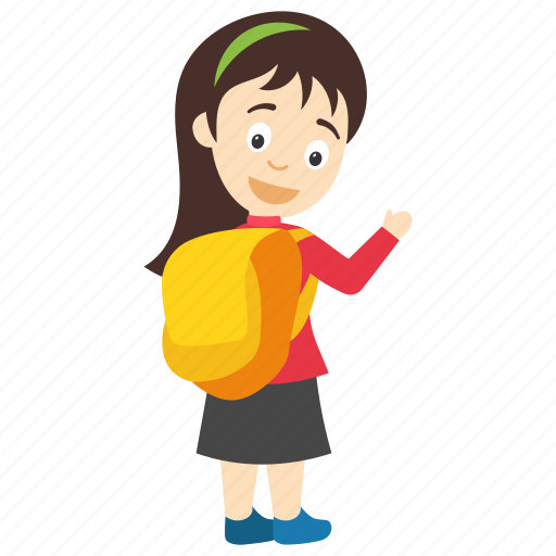 Cartoon school girl, cartoon student girl, kids cartoon character, little school girl, school girl with bag icon - Download on Iconfinder