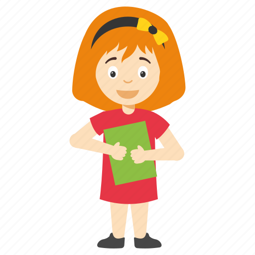 Cartoon girl holding book, cartoon kid holding book, cartoon school girl, cute cartoon kid, happy cartoon kid icon - Download on Iconfinder