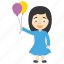 balloon girl cartoon, birthday cartoon girl, cartoon girl holding balloons, girl playing with balloon, girl with balloons 