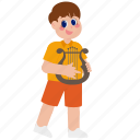 cute, boy, harp, kid, child, childhood, character, instrument, music