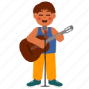 cute, boy, singing, guitar, kid, child, character, instrument, music