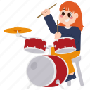 cute, girl, drums, kid, child, childhood, character, instrument, music