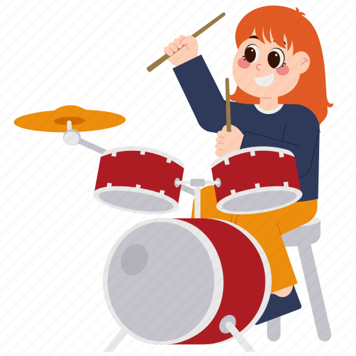 Cute, girl, drums, kid, child, childhood, character icon - Download on Iconfinder