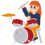 cute, girl, drums, kid, child, childhood, character, instrument, music 