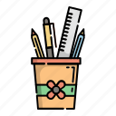 case, kindergarten, pen, pencil, ruler, student, tool