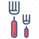 food, fork, kitchen, large, small, tool 