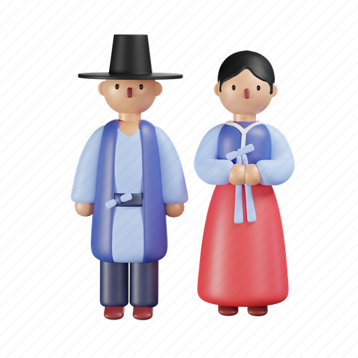 Hanbok, couple, asian culture, love, romance, relationship, traditional wedding dress 3D illustration - Download on Iconfinder