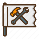 labour, flag, hammer, wrench