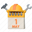 calendar, date, labour, illustration, 3d cartoon, isolated, labor day, holiday, construction, worker 