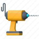 electric, drill, labour, illustration, 3d cartoon, isolated, labor day, holiday, construction, worker 