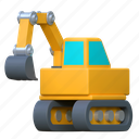 excavator, heavy, transportation, labour, illustration, 3d cartoon, isolated, labor day, holiday, construction, worker 