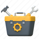 project, tool, box, labour, illustration, 3d cartoon, isolated, labor day, holiday 