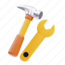 hammer, and, wrench, construction, holiday, labour, labor, worker, concept