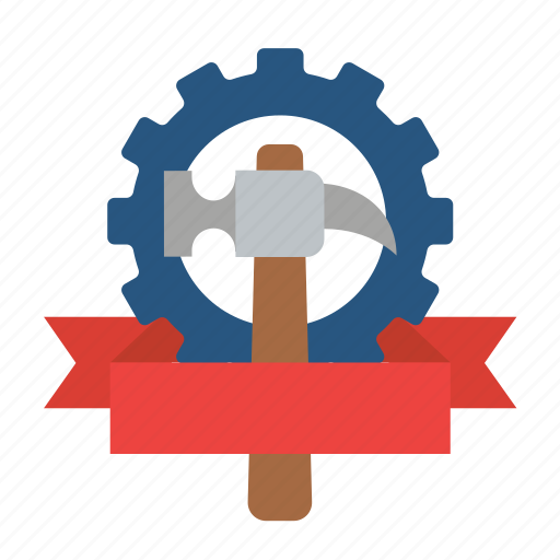 Ribbon, tools, hammer, labor day, labour day, gear, badge icon - Download on Iconfinder