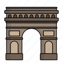arc de triomphe, building, landmark, monument, paris