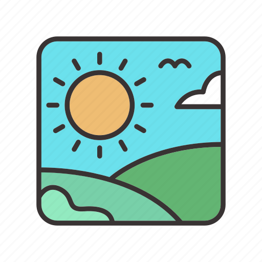 Green, hills, landscape, meadows, nature, sun icon - Download on Iconfinder