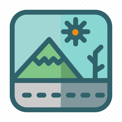 Mountain, nature, road, sun, tree icon - Download on Iconfinder