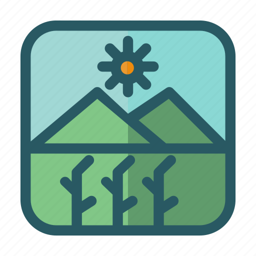 Landscape, mountain, nature, sun, tree icon - Download on Iconfinder