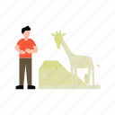 volcano, giraffe, animal, boy, scene