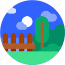 circle, flat icon, garden, home, landscape, trees