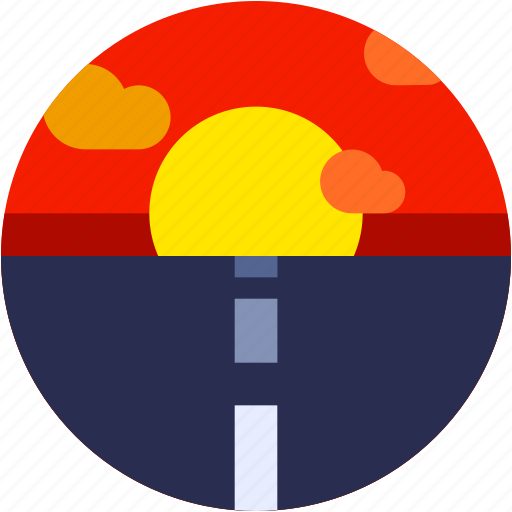 Circle, dusk, dusky sky, flat icon, highway, landscape, road icon - Download on Iconfinder