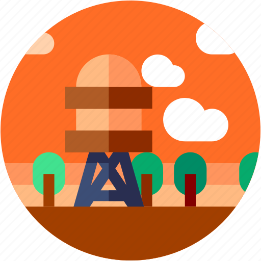 Circle, farming, field, flat icon, landscape, village, water tower icon - Download on Iconfinder