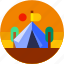 camping, circle, flat icon, holiday, landscape, tent 