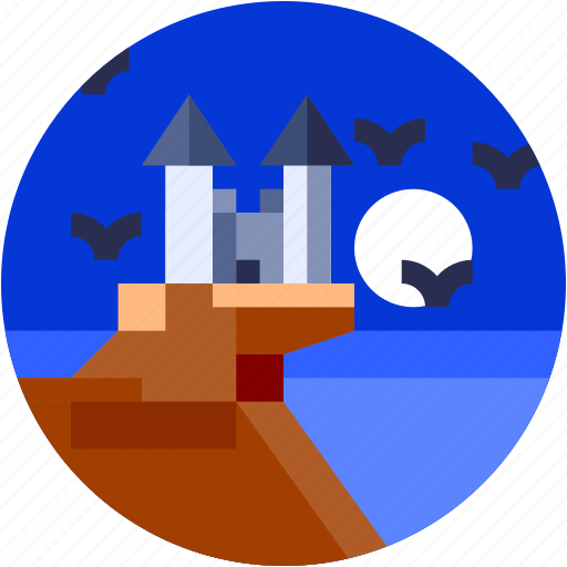 Castle, circle, flat icon, landscape, moon, sea, sea bird icon - Download on Iconfinder
