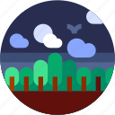circle, flat icon, forest, landscape, trees, tropical