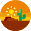 cactus, circle, desert, flat icon, hot, landscape, sun 