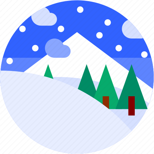 Circle, flat icon, landscape, mountain, snow, trees, winter icon - Download on Iconfinder