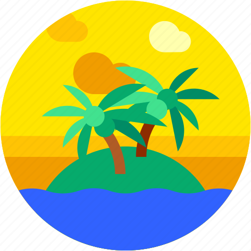 Beach, circle, coconut trees, flat icon, island, landscape, sea icon - Download on Iconfinder